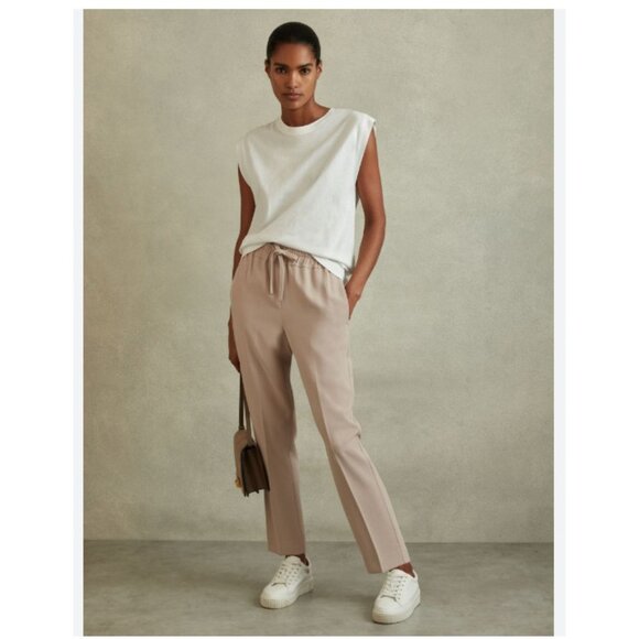 Reiss Pants Womens US 2 UK 6 Pink Hailey Pull On Trousers Elastic Waist Jogger - Picture 1 of 4